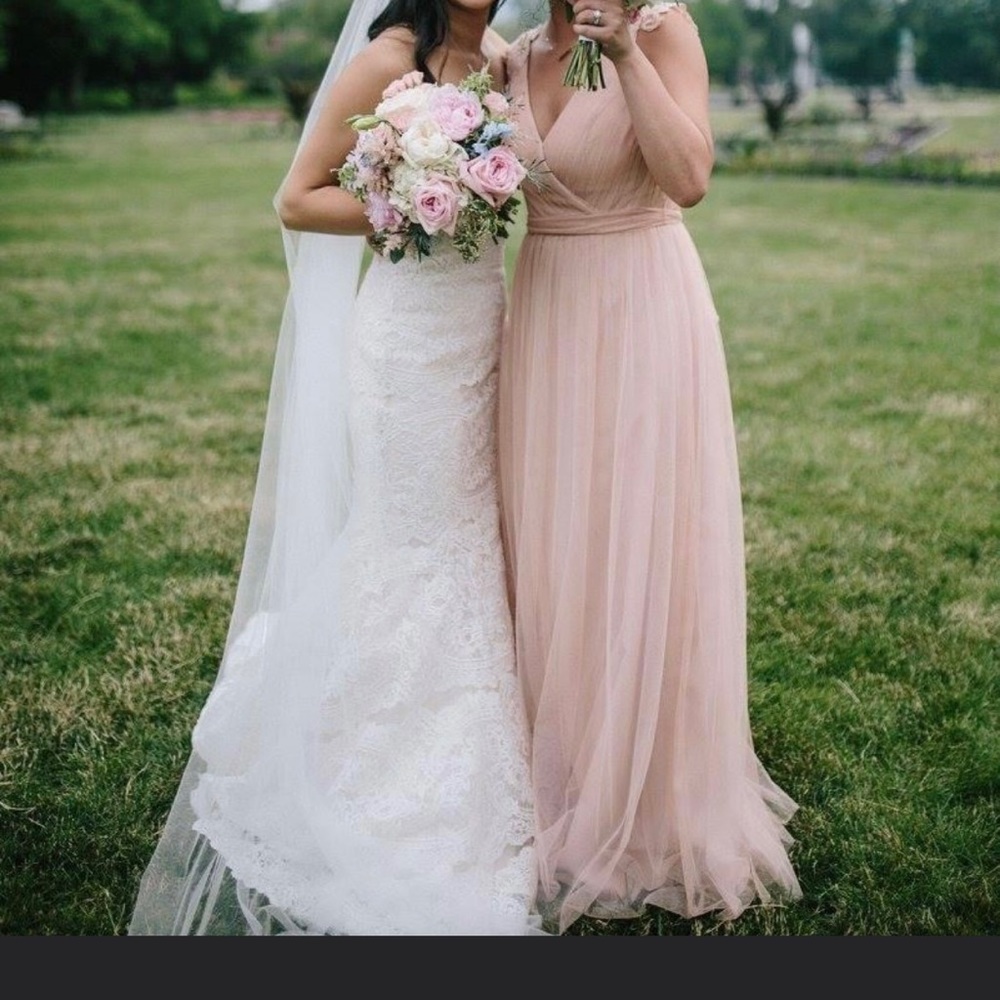 Blush pink long bridesmaid dress
